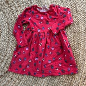 Red Floral Long Sleeve Playground Dress with Pockets
